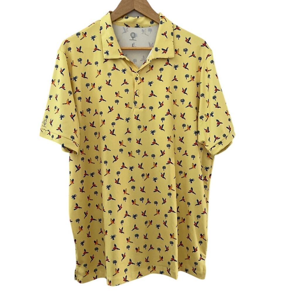 Caddy Cart Performance Polo Yellow Parrots & Palms Moisture Wicking Size‎ Large